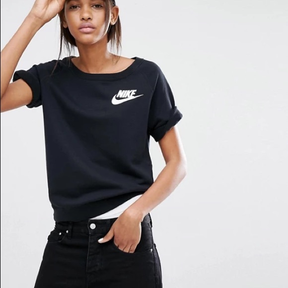 Nike Tops - NIKE | Black Logo Short Sleeve Sweatshirt Size XS